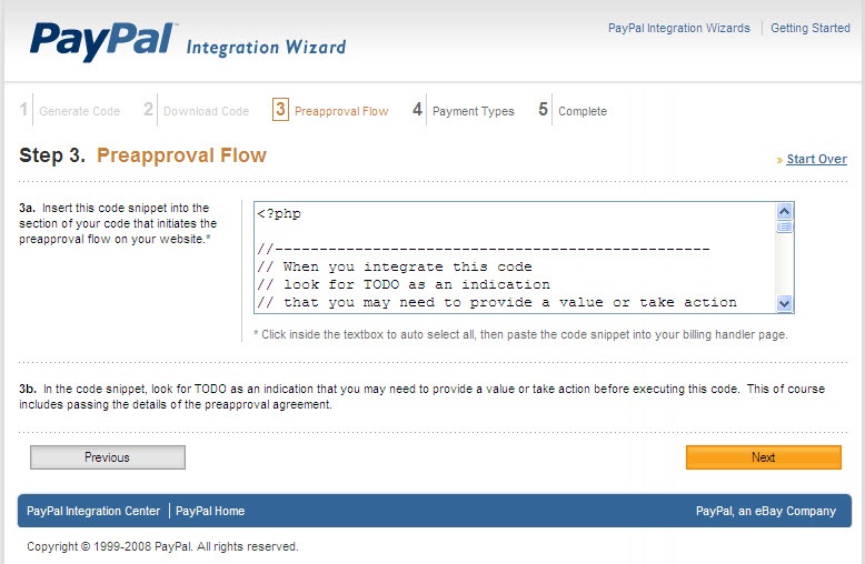 Adaptive Payments Integration Wizard step 3