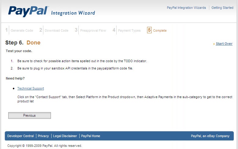 Adaptive Payments Integration Wizard step 5