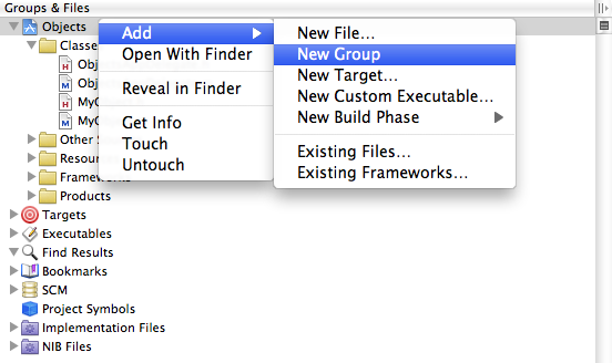 Creating a new group or virtual folder in Xcode