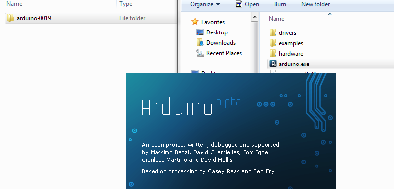 Arduino splash screen (version 0019 in Windows 7)