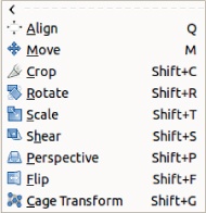 The Image: Tools > Transform Tools menu