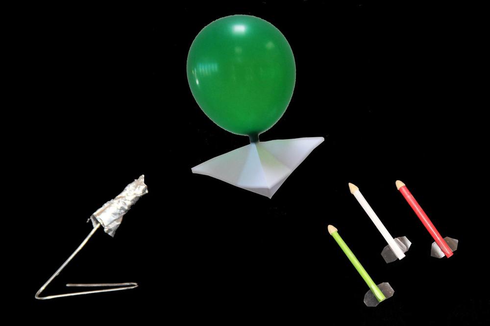 Match head, balloon, and straw rockets are simple examples of the three kinds of hobby rocketry.