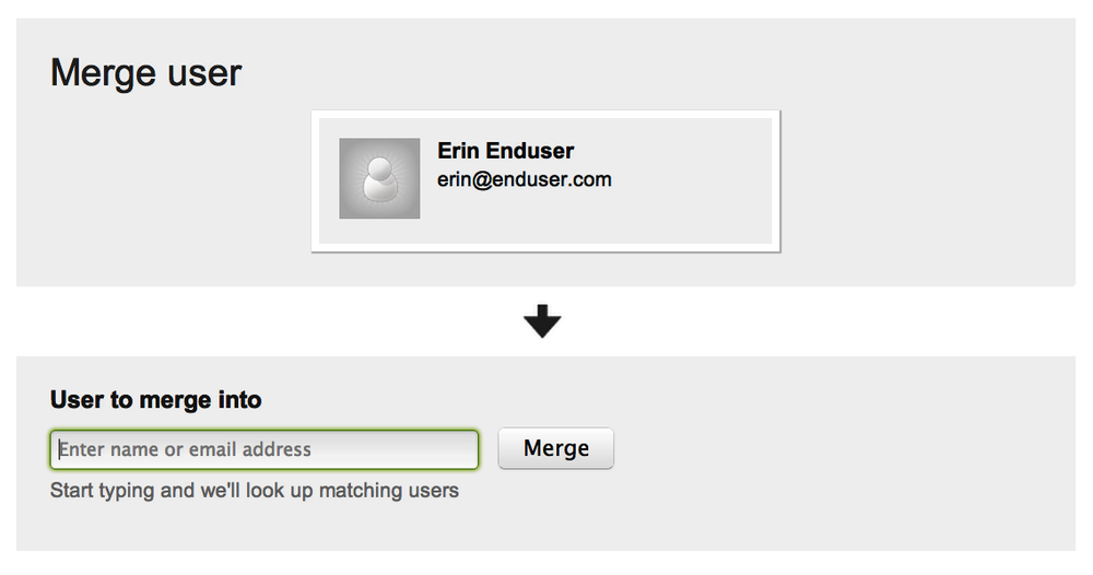 Dialog box to merge user accounts: source (top) and target (bottom)