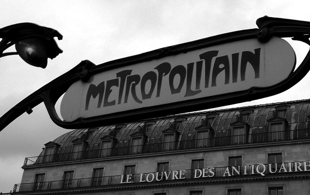 Metro sign outside the Louvre in Paris