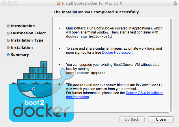 Boot2docker installer completion.