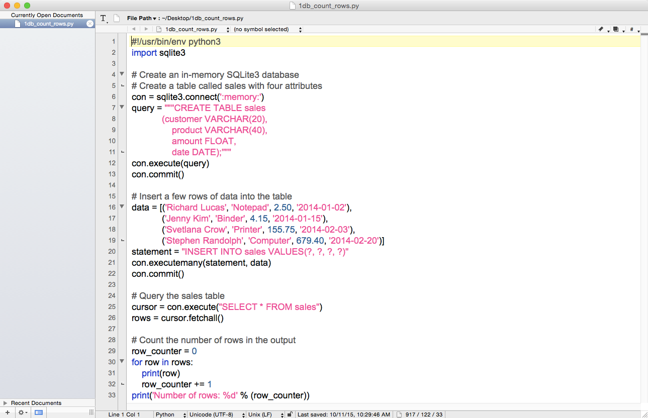 The 1db_count_rows.py Python script in TextWrangler (Mac OS X)
