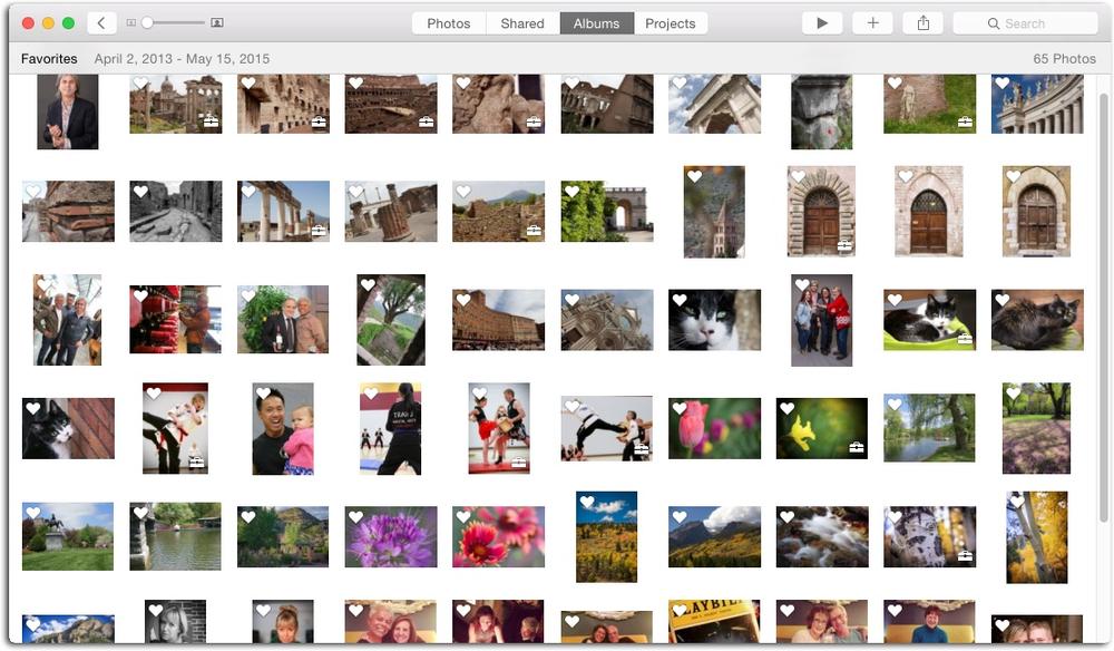 If you use favorite tags to mark your best shots, then the Favorites album contains quite a variety of thumbnails.