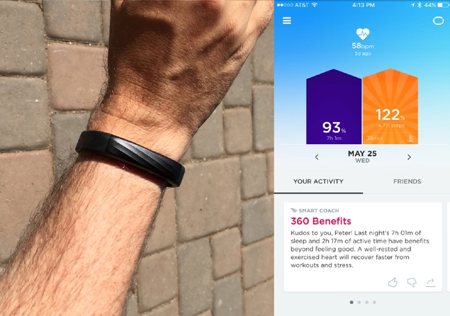 The fitness tracker Jawbone UP3 has no display. The device has no value without its app, a cloud-based service storing the user’s data and providing personalized insights. The physical product is simply a part of a larger service ecosystem. (Photograph by Peter Merholz)