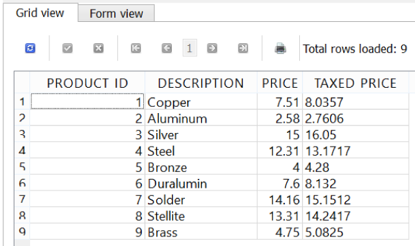 Using expressions to calculate a TAXED_PRICE column