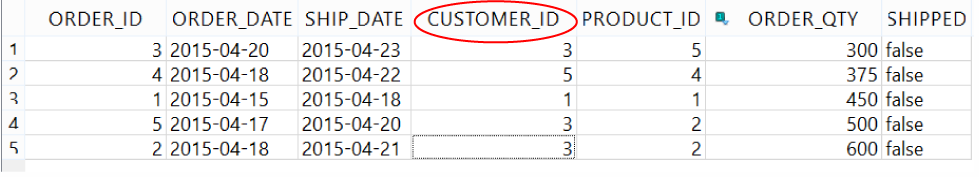 The CUSTOMER_ORDER table has a CUSTOMER_ID field