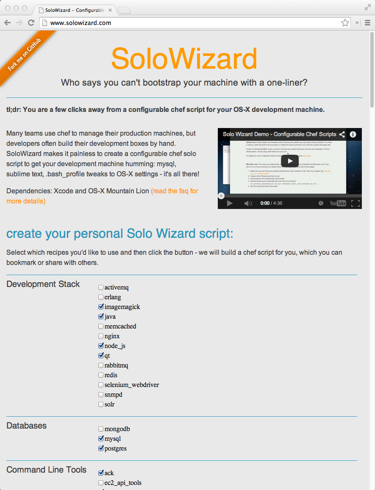 SoloWizard bootstraps Mac OS X development workstations