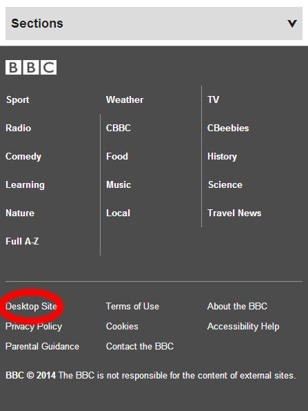 Switching from mobile to the desktop on the BBC site