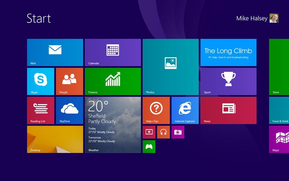 The Windows 8.1 Start screen