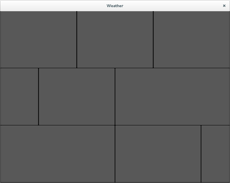 Three rows of BoxLayouts with buttons having different size_hint_x values