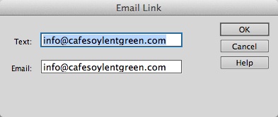 When you insert an email link, Dreamweaver copies any text you selected on the page into the Text box. If the text on the page is in the form of an email address, the program helpfully copies that into the Email box as well.