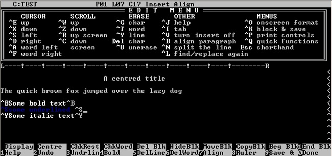 WordStar 3.0, launched in 1982 (image source: )