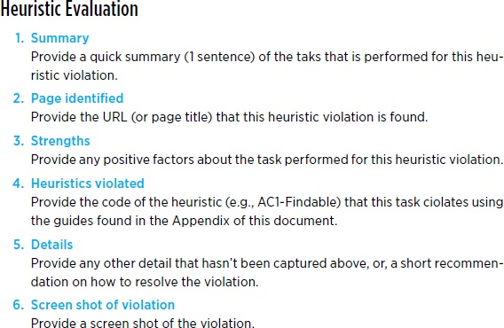 A sample template for an individual heuristic violation