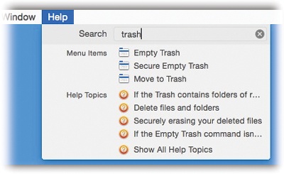 You don’t have to open the Help program to begin a search. No matter what program you’re in, typing a search phrase into the box shown here produces an instantaneous list of help topics, ready to read.