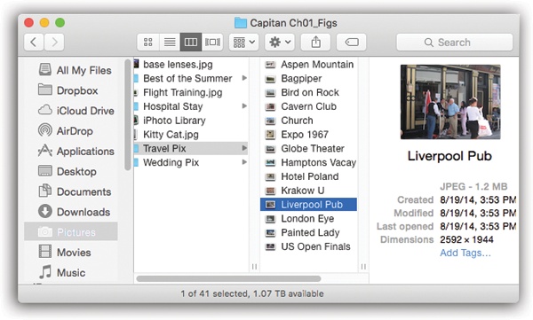 If the rightmost folder contains pictures, sounds, Office documents, or movies, you can look at them or play them right there in the Finder. You can drag this jumbo preview icon anywhere—into another folder or to the Trash, for example.