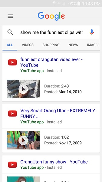 Google displays a list of videos instead of saying them out loud