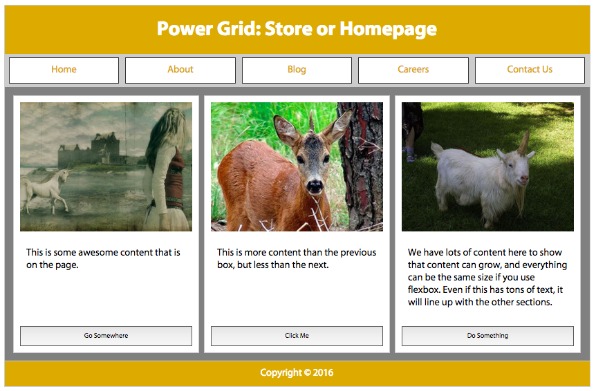 Power grid layout with flexbox, with buttons aligned on the bottom