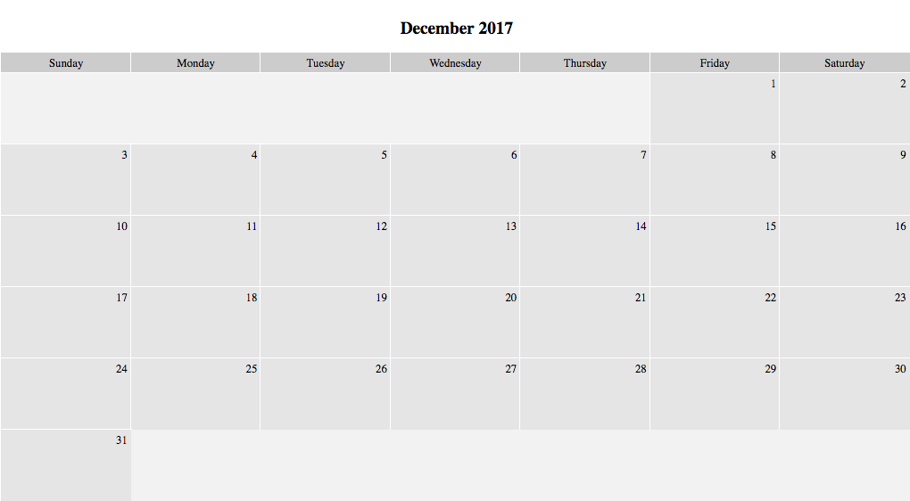 Calendar created with flexbox