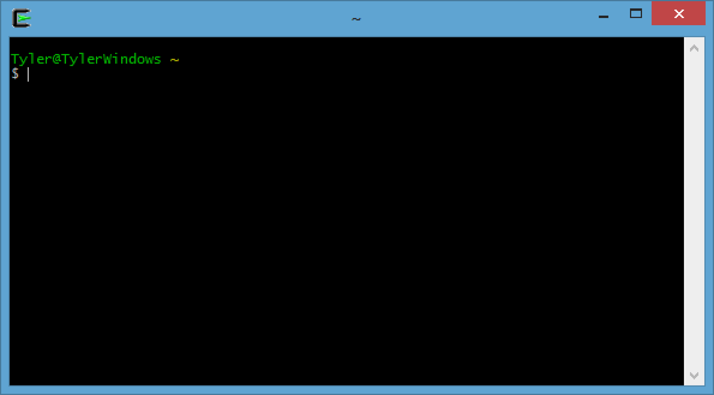 The default console window for Cygwin. Your window will probably have a different prompt, unless you’ve also chosen the username “Tyler.”