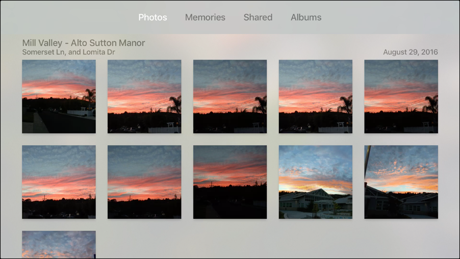**①** The Apple TV Photos app gives you access to your iCloud Photo Library, Memories, and albums.