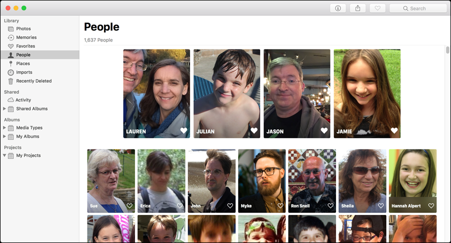 **①** The People view is a catalog of familiar faces, and it’s where you teach Photos who is who.