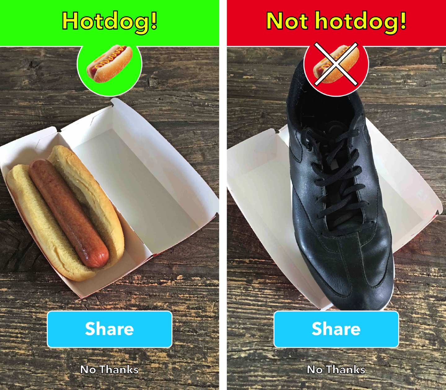 The Not Hotdog app in action (image source: Apple App Store listing for the Not Hotdog app)