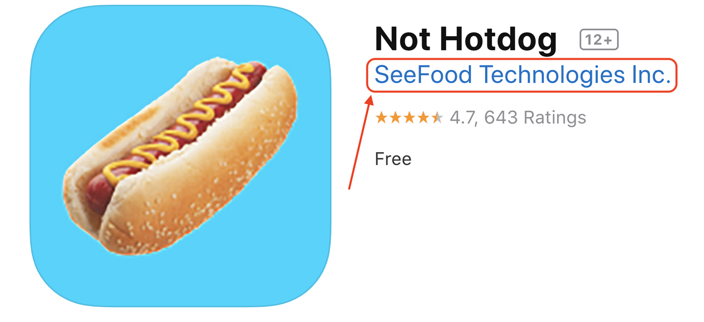 Not Hotdog app listing on the Apple App Store