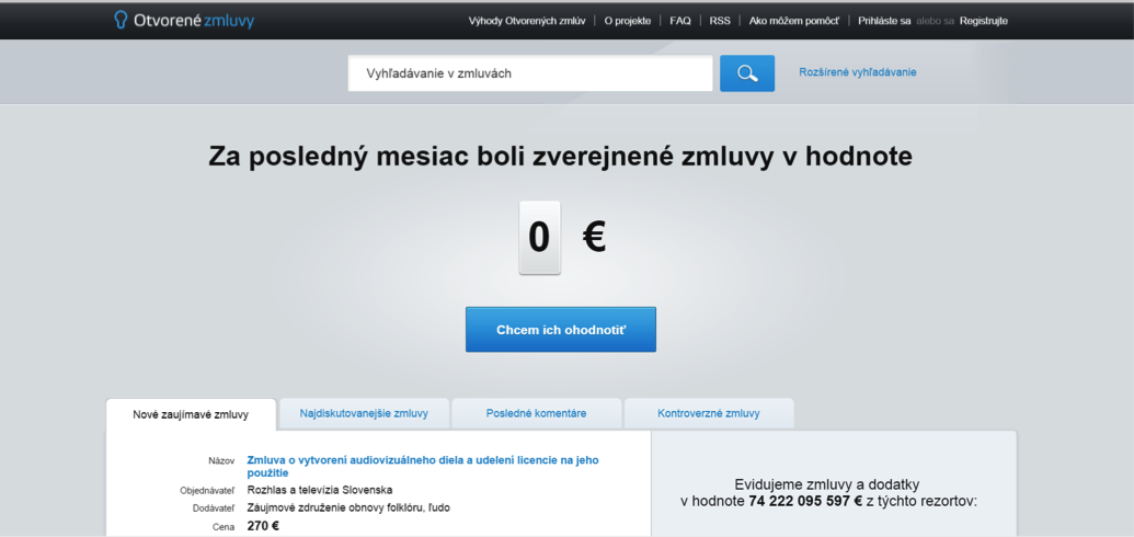 otvorenezmluvy.sk main page