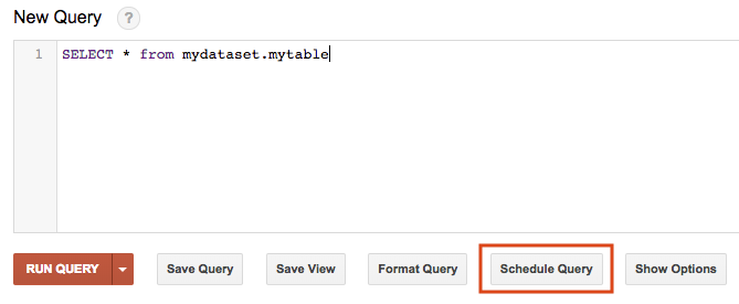 Schedule a query from the BigQuery user interface.