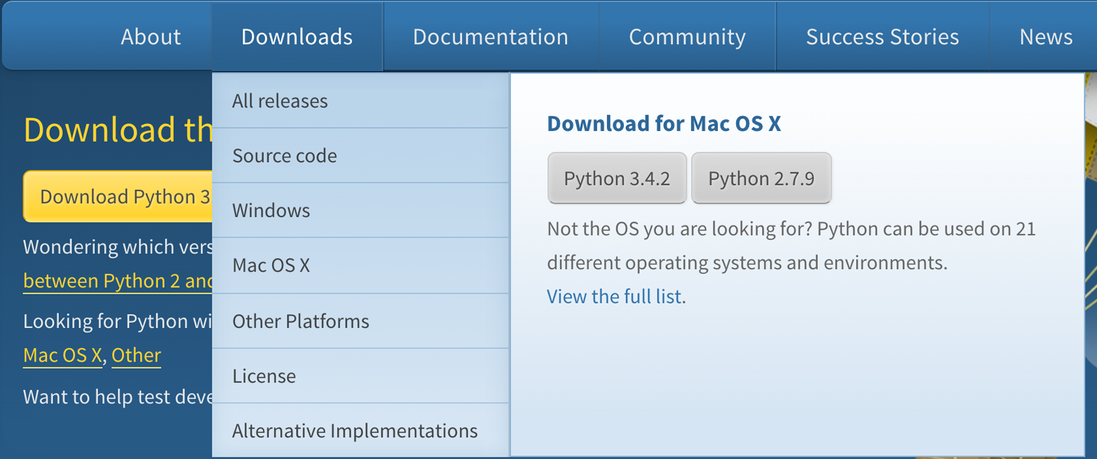 python.org download screen