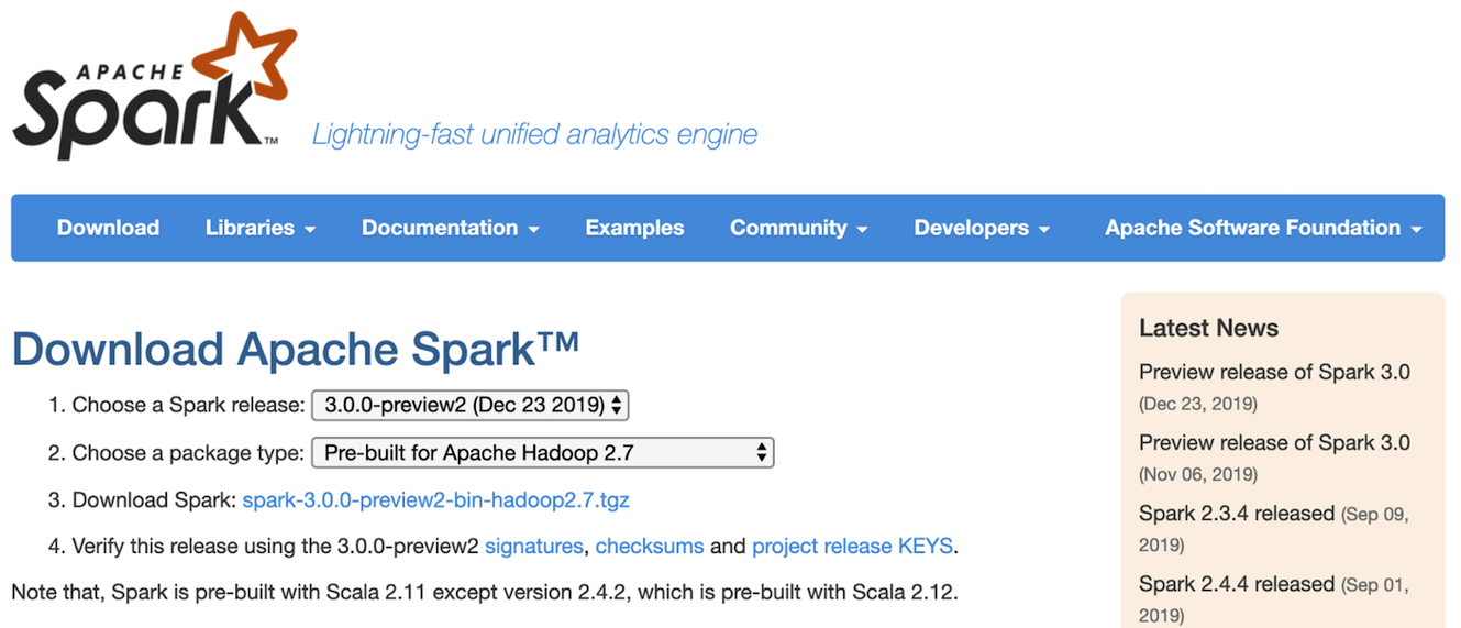 The Apache Spark download page
