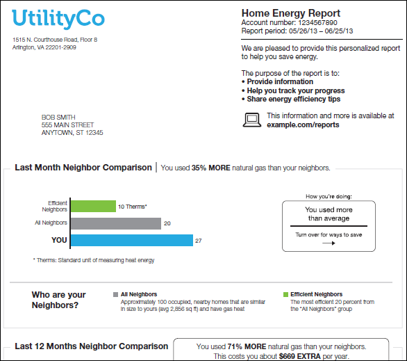 Opower energy report, comparing the reader’s home heating usage to that of their neighbors