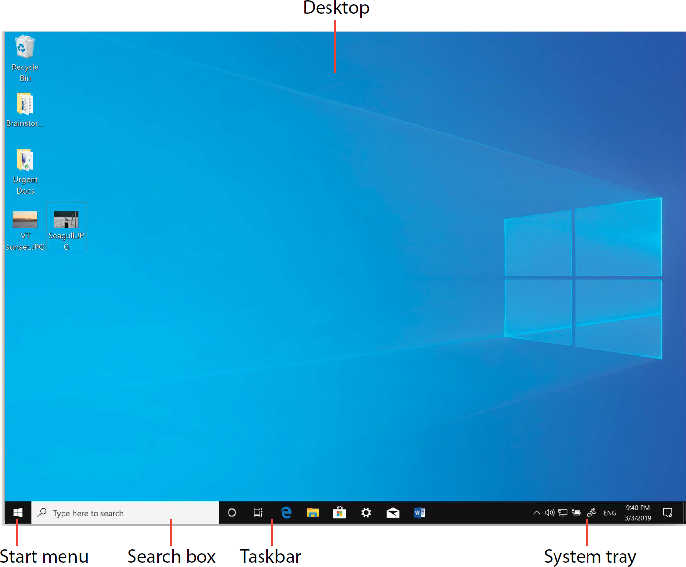 The desktop is your starting place, the first thing you see after you sign in. It has a shiny, clean look, as well as the time-honored landmarks—Start menu, taskbar, system tray—just where they’ve always been.