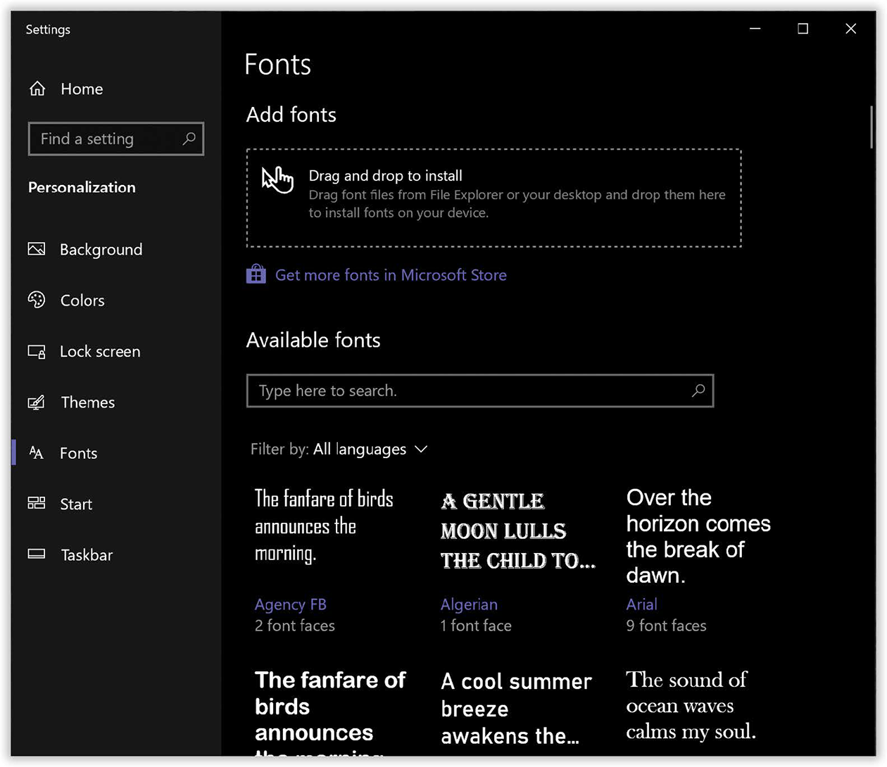 At last, Windows has a spot where you can look over samples of all your installed fonts.