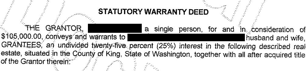 Statutory warranty deed for the largest negative residual