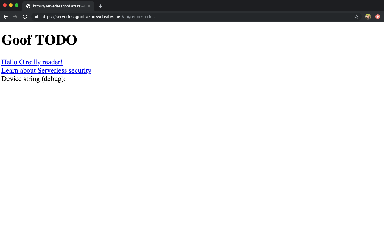 The vulnerable Goof TODO application demo running on Azure Functions.