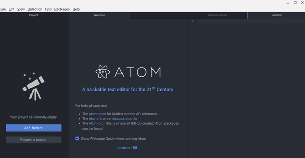 Atom welcome screen