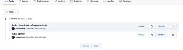 A brief commit history for our new repo.