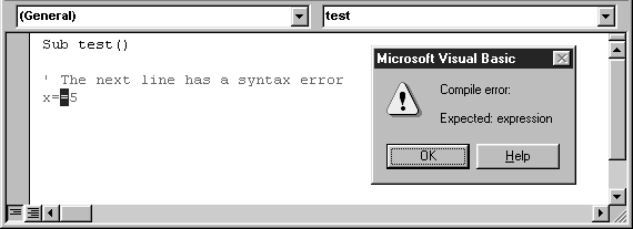 A syntax error message