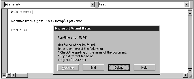 A run-time error message