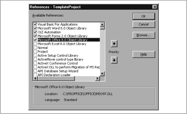 The References dialog box