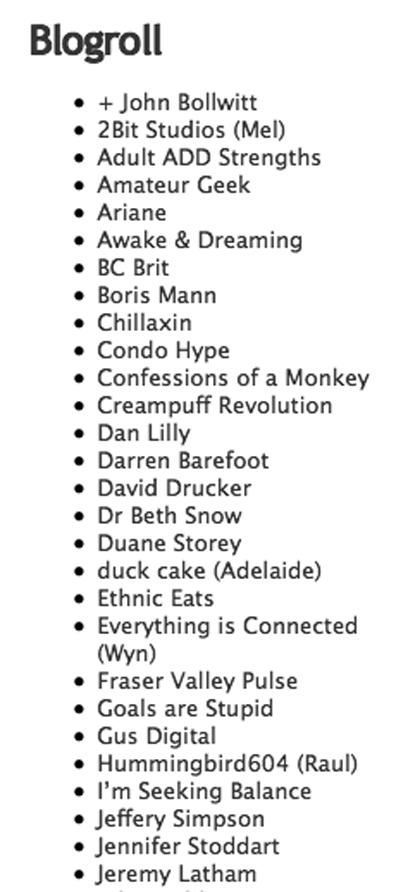 Think of a blogroll as a blogger's recommended reading list.