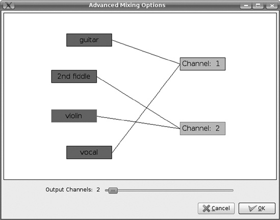 Mapping your tracks to channels at export (note the channel slider at the bottom)