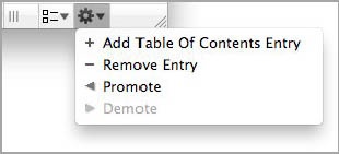 Use PDFpenPro’s Table of Contents pop-up menu to edit a document’s table of contents.