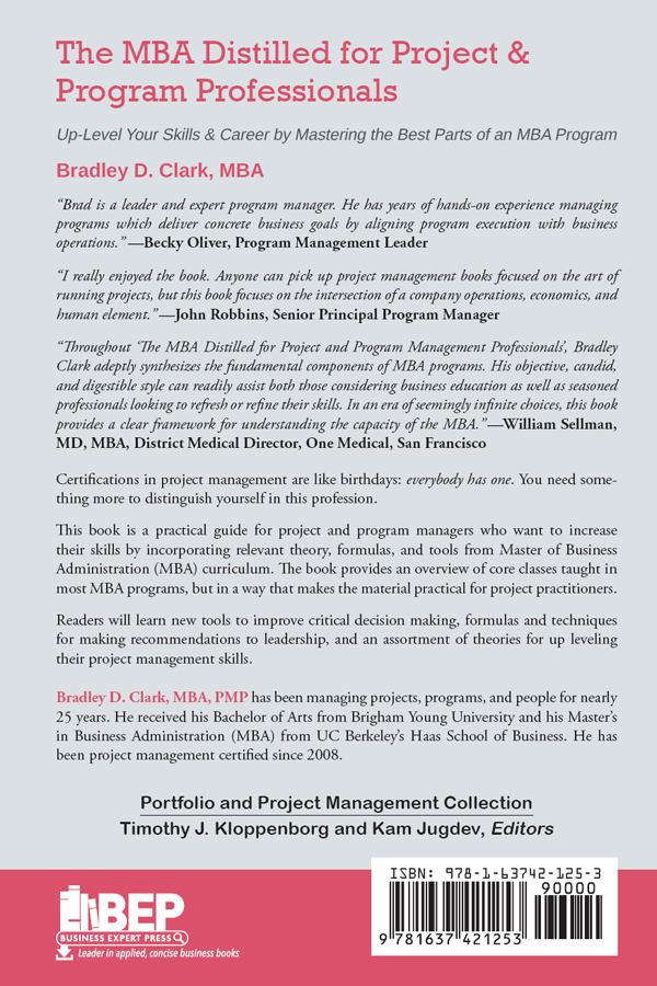 Backcover - The MBA Distilled for Project & Program Professionals [Book]