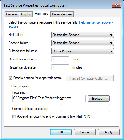 Service recovery with Util:ServiceConfig